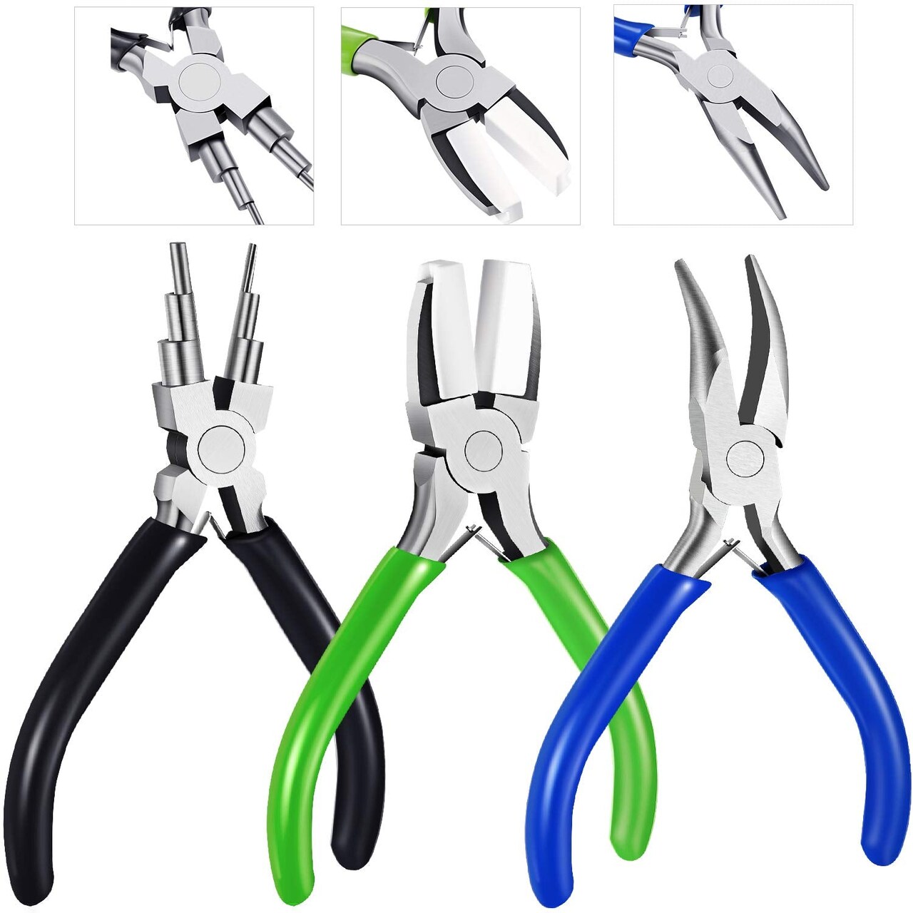 3 Pieces Jewelry Pliers Set Includes 6-in-1 Bail Making Looping Nylon Nose Bent Nose Pliers for DIY Jewelry Beading Making Crafts Tool Wedding Easter Day Supplies